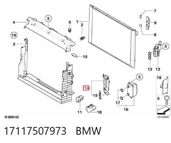 Soporte izquierdo del radiador 17117507973 BMW