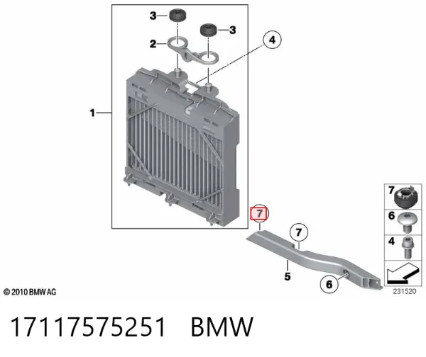Soporte inferior de fijación del radiador 17117575251 BMW