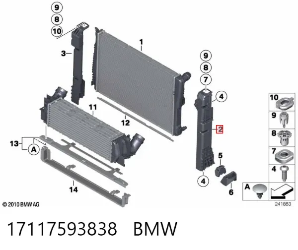 Soporte izquierdo del radiador 17117593838 BMW