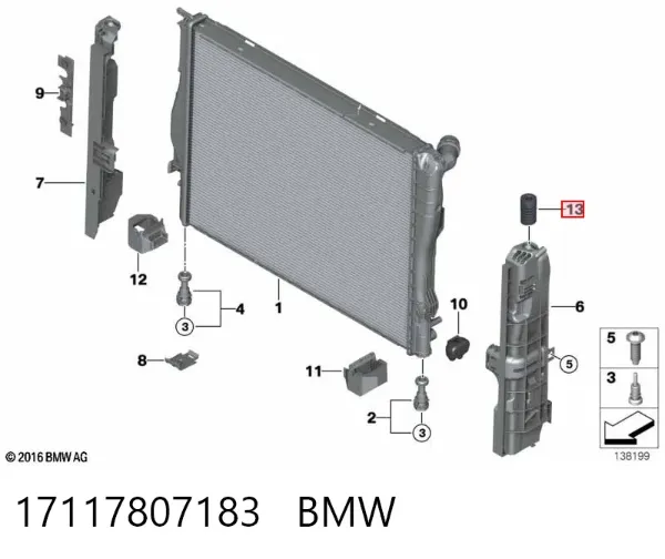 Soporte superior del radiador 17117807183 BMW
