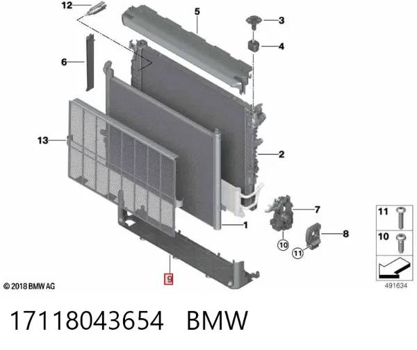 Deflector de aire inferior del radiador 17118043654 BMW