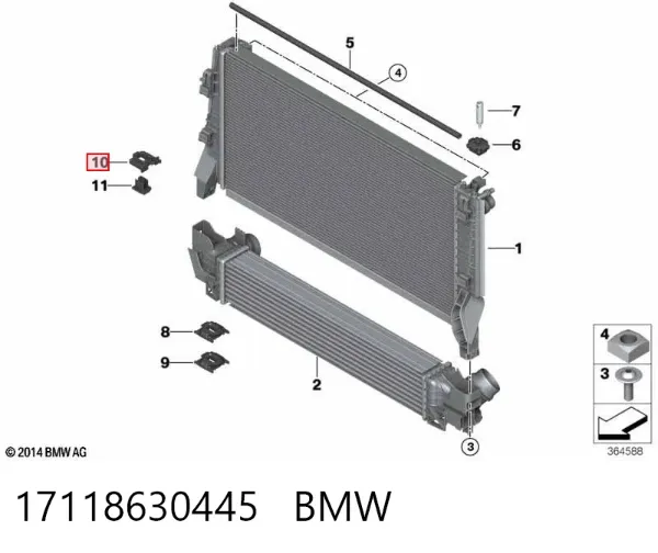 Soporte superior derecho del radiador 17118630445 BMW