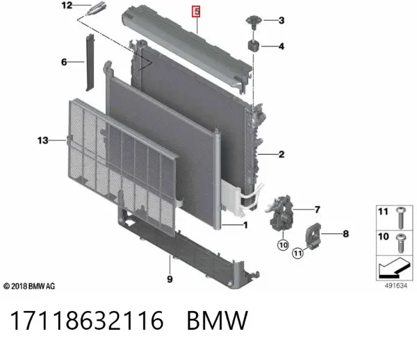 Cubierta superior del panel frontal (soporte del radiador) 17118632116 BMW