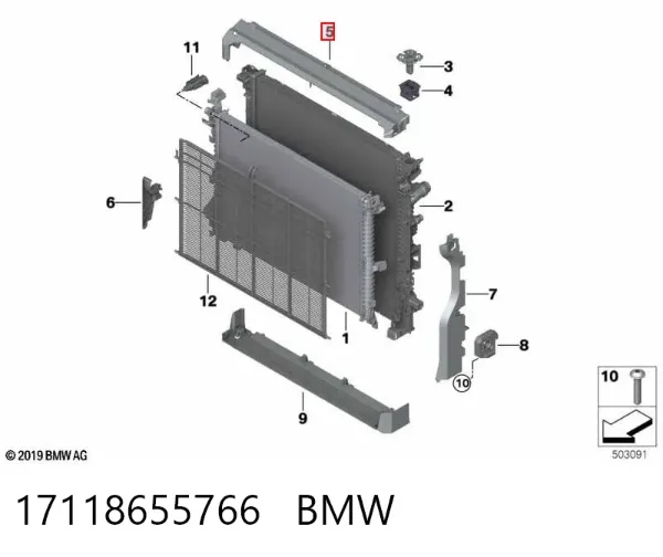Deflector de aire superior del radiador 17118655766 BMW