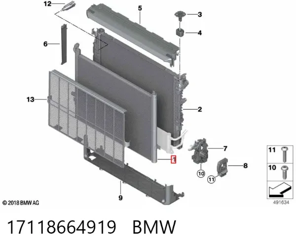 Radiador adicional de refrigeración del motor 17118664919 BMW