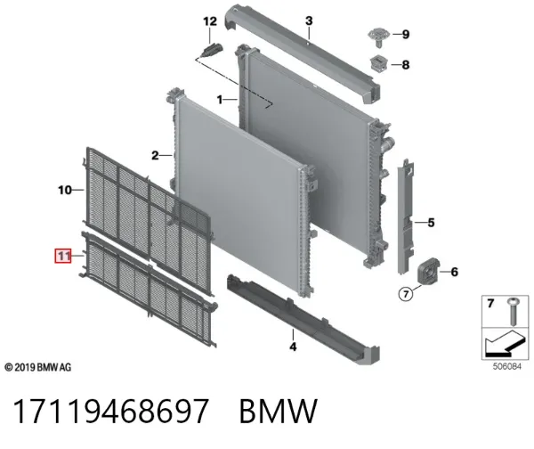 Rejilla de protección del radiador de condensador 17119468697 BMW