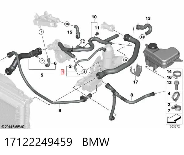 Manguera superior del radiador 17122249459 BMW