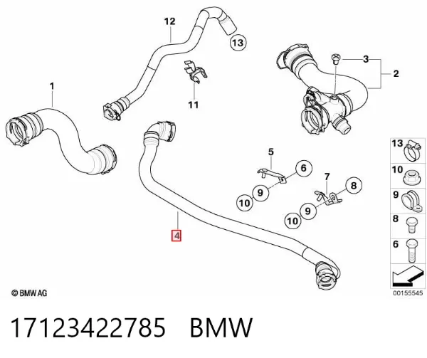 Manguera superior del radiador 17123422785 BMW