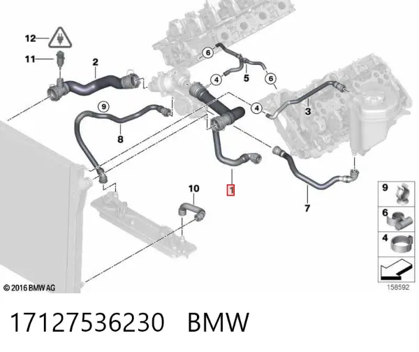 Manguera superior del radiador 17127536230 BMW
