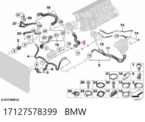 Manguera superior del radiador 17127578399 BMW