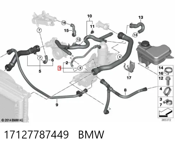 Manguera superior del radiador 17127787449 BMW