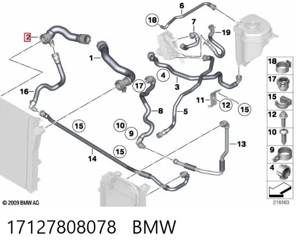 Manguera inferior del radiador 17127808078 BMW
