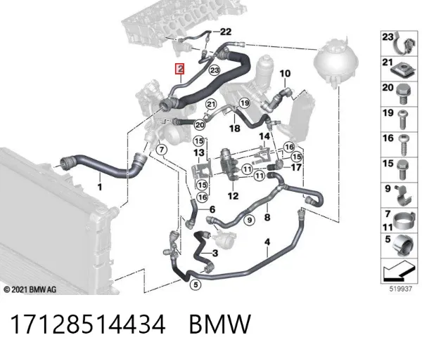 Manguera superior del radiador 17128514434 BMW