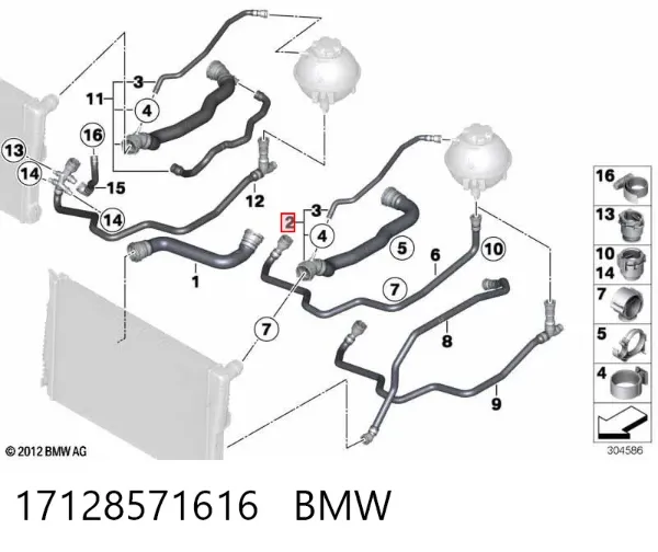 Manguera superior del radiador 17128571616 BMW