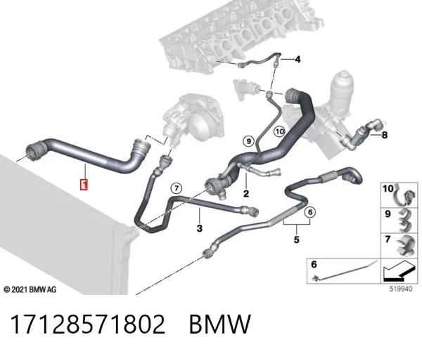 Manguera inferior del radiador 17128571802 BMW