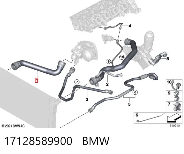 Manguera inferior del radiador 17128589900 BMW