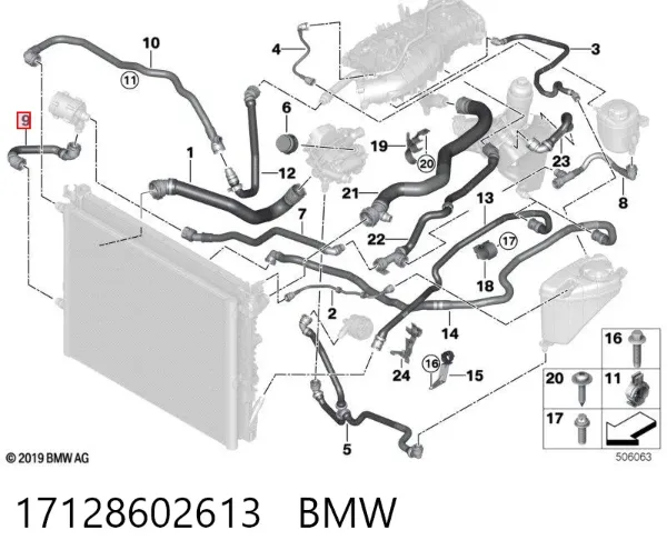 Manguera inferior del radiador 17128602613 BMW