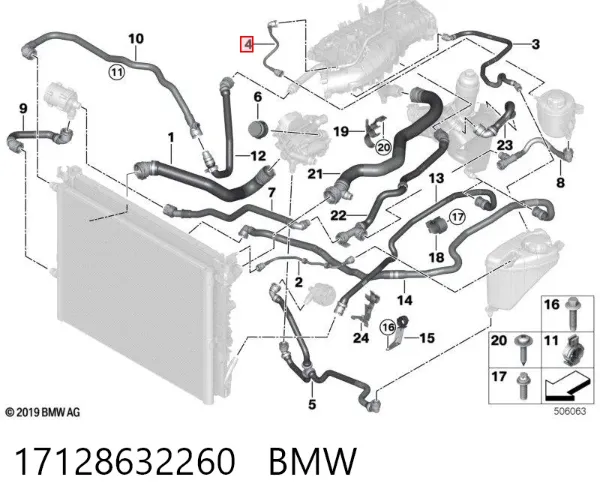 Manguera superior del depósito de expansión 17128632260 BMW