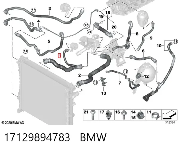 Manguera inferior del radiador 17129894783 BMW