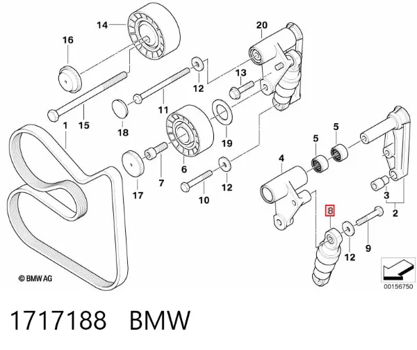 Tensor de correa poli V 1717188 BMW