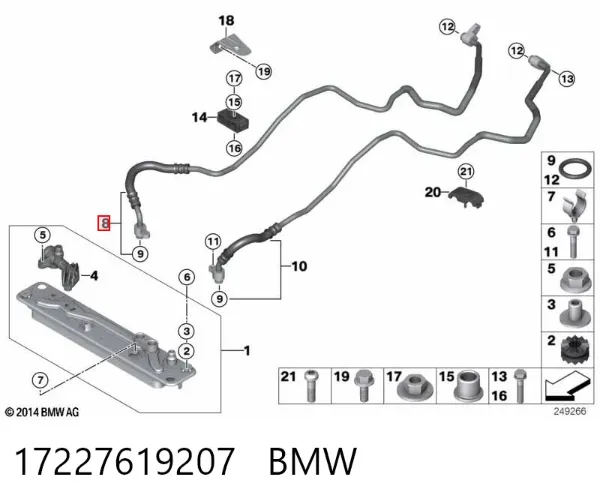 Tubo superior del enfriador de aceite de la transmisión automática 17227619207 BMW