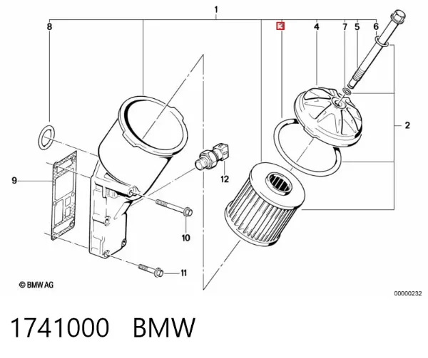 Junta del adaptador del filtro de aceite 1741000 BMW