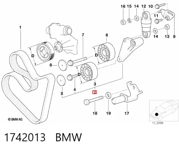 Polea tensora correa poli V 1742013 BMW