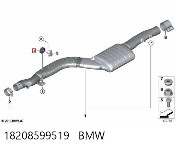 Abrazadera de tubo de escape trasera 18208599519 BMW
