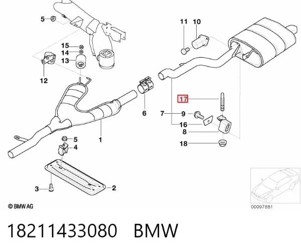 Espárrago del colector de escape 18211433080 BMW