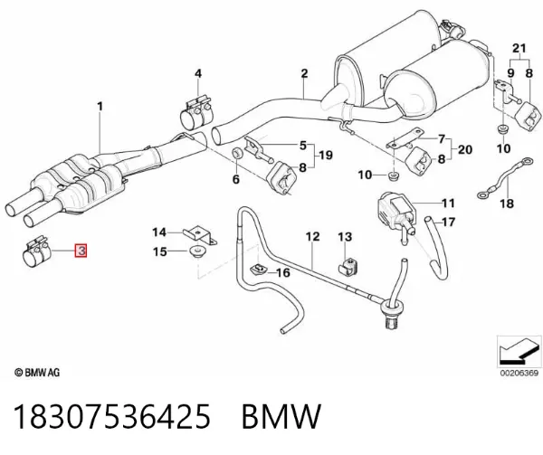 Abrazadera de sujeción delantera 18307536425 BMW