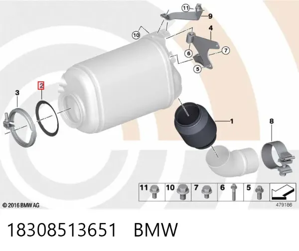 Junta delantera del filtro de partículas 18308513651 BMW