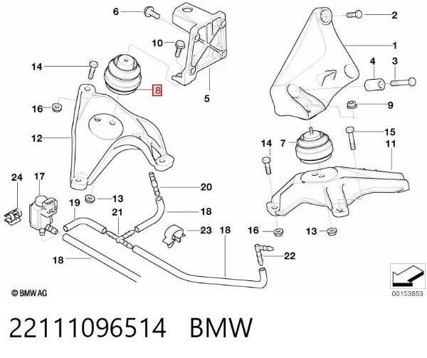 Soporte de motor derecho 22111096514 BMW