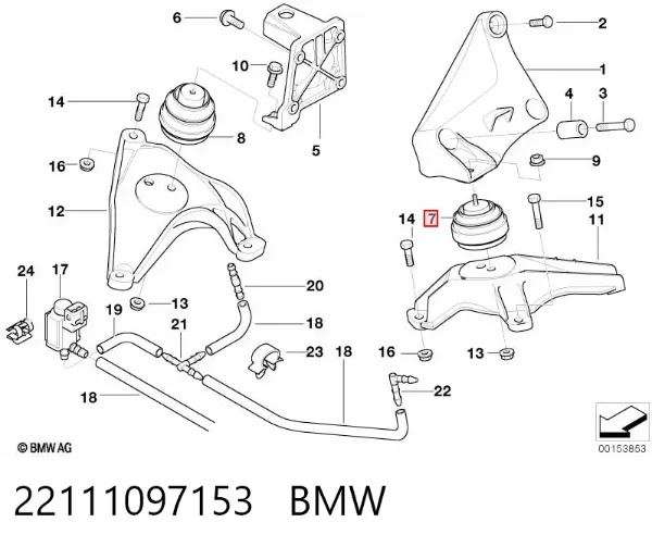 Soporte izquierdo del motor 22111097153 BMW
