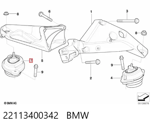 Soporte de motor derecho 22113400342 BMW