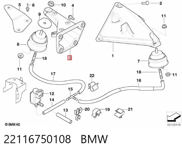 Soporte derecho del motor 22116750108 BMW