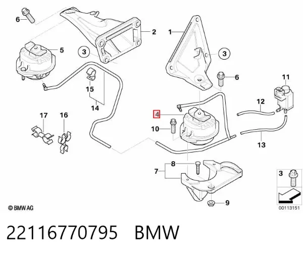 Soporte izquierdo del motor 22116770795 BMW