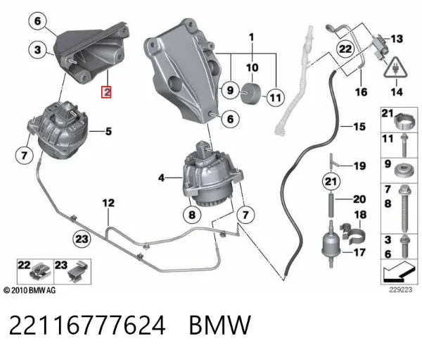 Soporte derecho del motor 22116777624 BMW