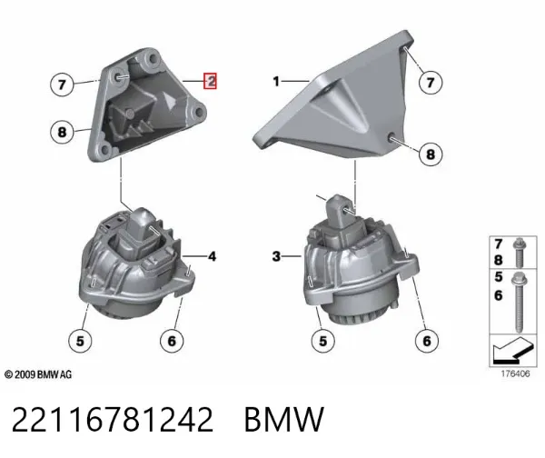 Soporte derecho del motor 22116781242 BMW