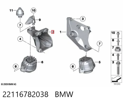 Soporte derecho del motor BMW 22116782038