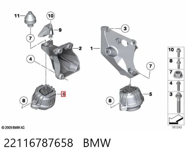Soporte de motor derecho 22116787658 BMW