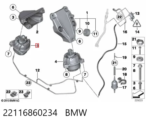 Soporte de motor derecho 22116860234 BMW