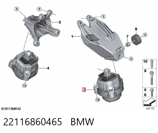 Soporte izquierdo del motor 22116860465 BMW