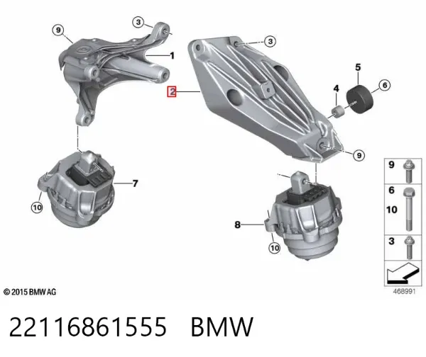 Soporte del soporte izquierdo del motor 22116861555 BMW