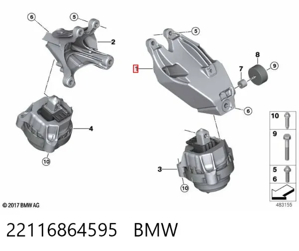 Soporte del soporte izquierdo del motor 22116864595 BMW