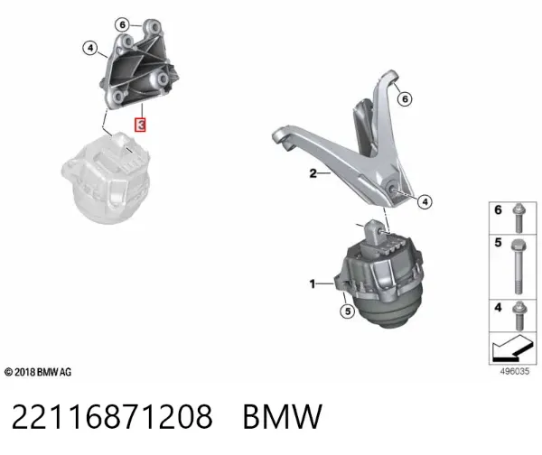 Soporte derecho del motor 22116871208 BMW