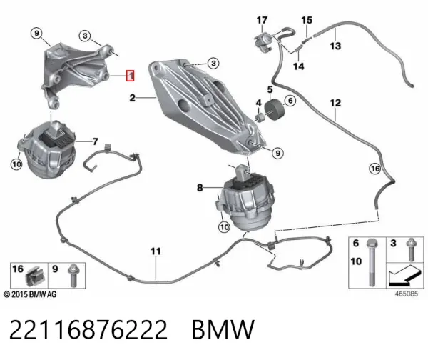 Soporte derecho del motor 22116876222 BMW