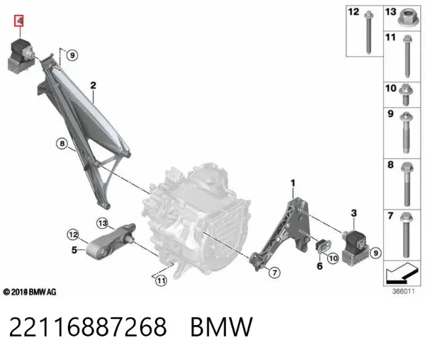 Soporte de motor derecho 22116887268 BMW