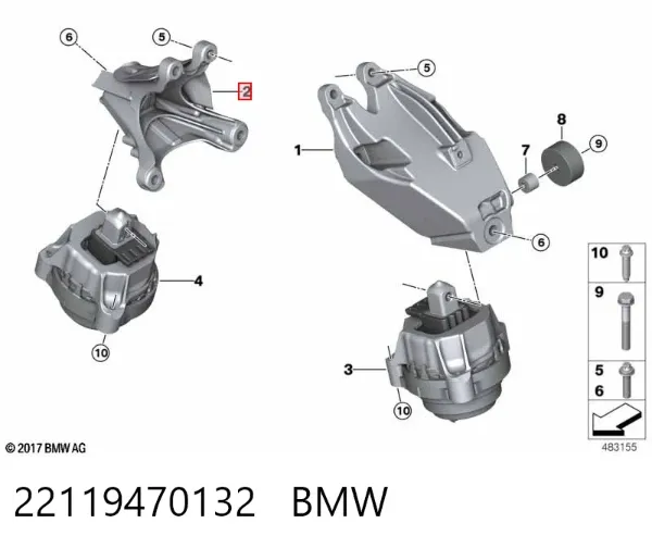 Soporte derecho del motor 22119470132 BMW