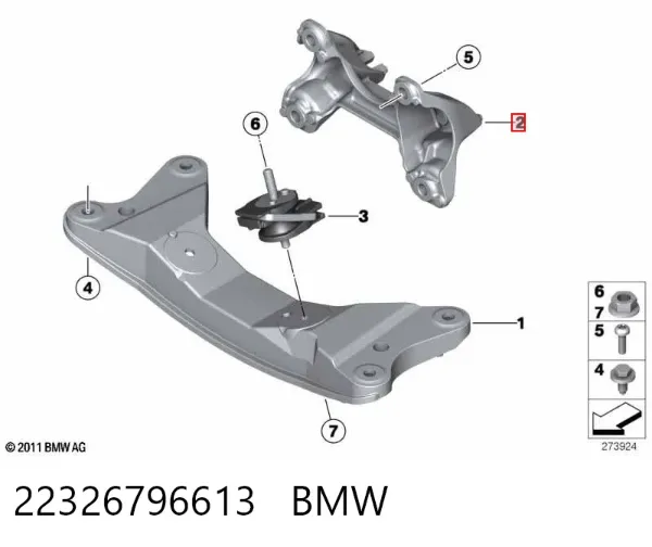 Soporte de cojín de la caja de cambios 22326796613 BMW