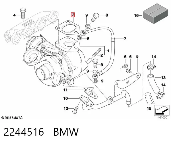 Junta de admisión de turbina de gases de escape 2244516 BMW
